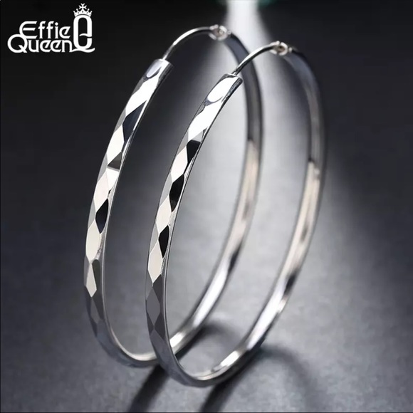 New big hoop silver earrings women’s ear rings - Picture 4 of 4